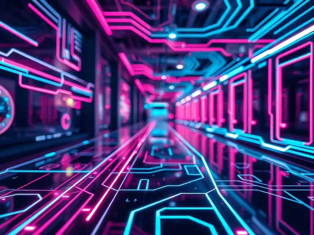 A futuristic digital interface with glowing circuit lines an