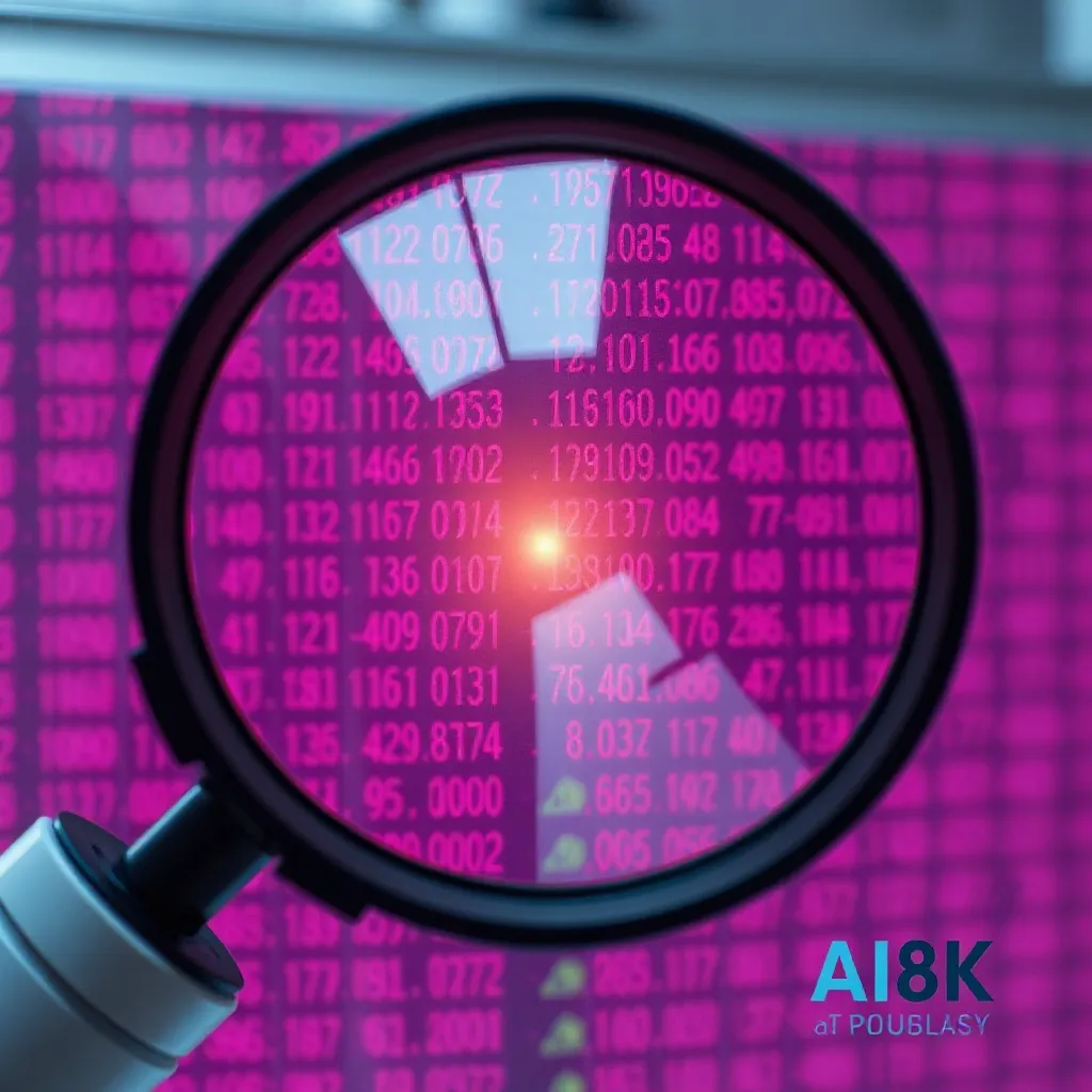 Modern high-tech magnifying glass inspecting a grid of pink