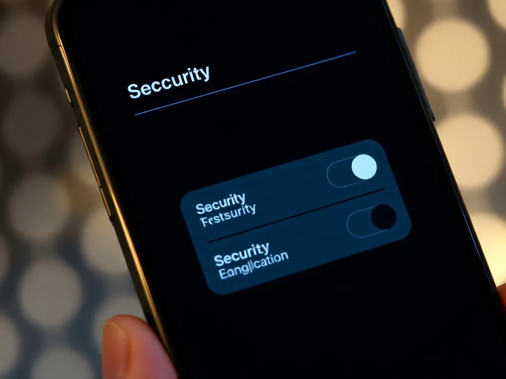 Close up of a smartphone screen showing security toggle swit